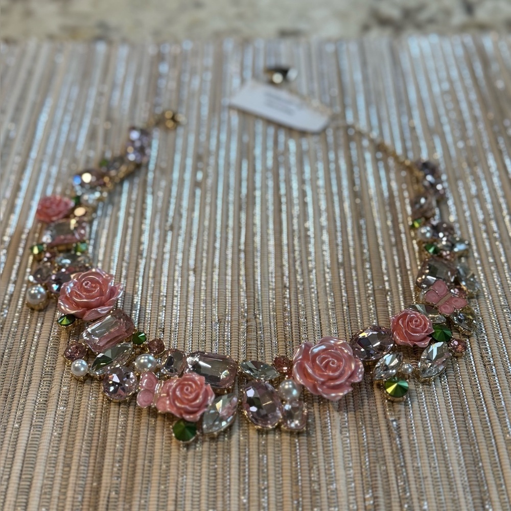 NEW Betsey Johnson Elegant Statement Pink Rose Collar Necklace 14”-19” - Picture 6 of 16